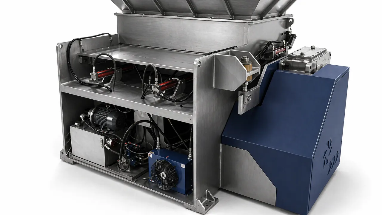 High-torque tire shredder machine front view