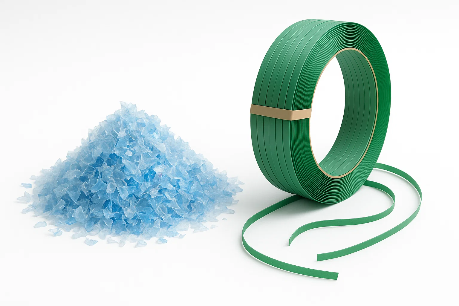 PET strapping bands manufactured from recycled PET material