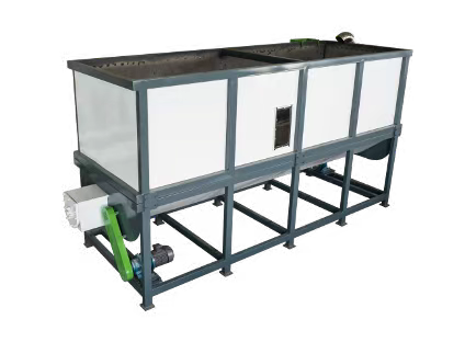 Front view of the industrial screw discharge bin with hopper and auger mechanism