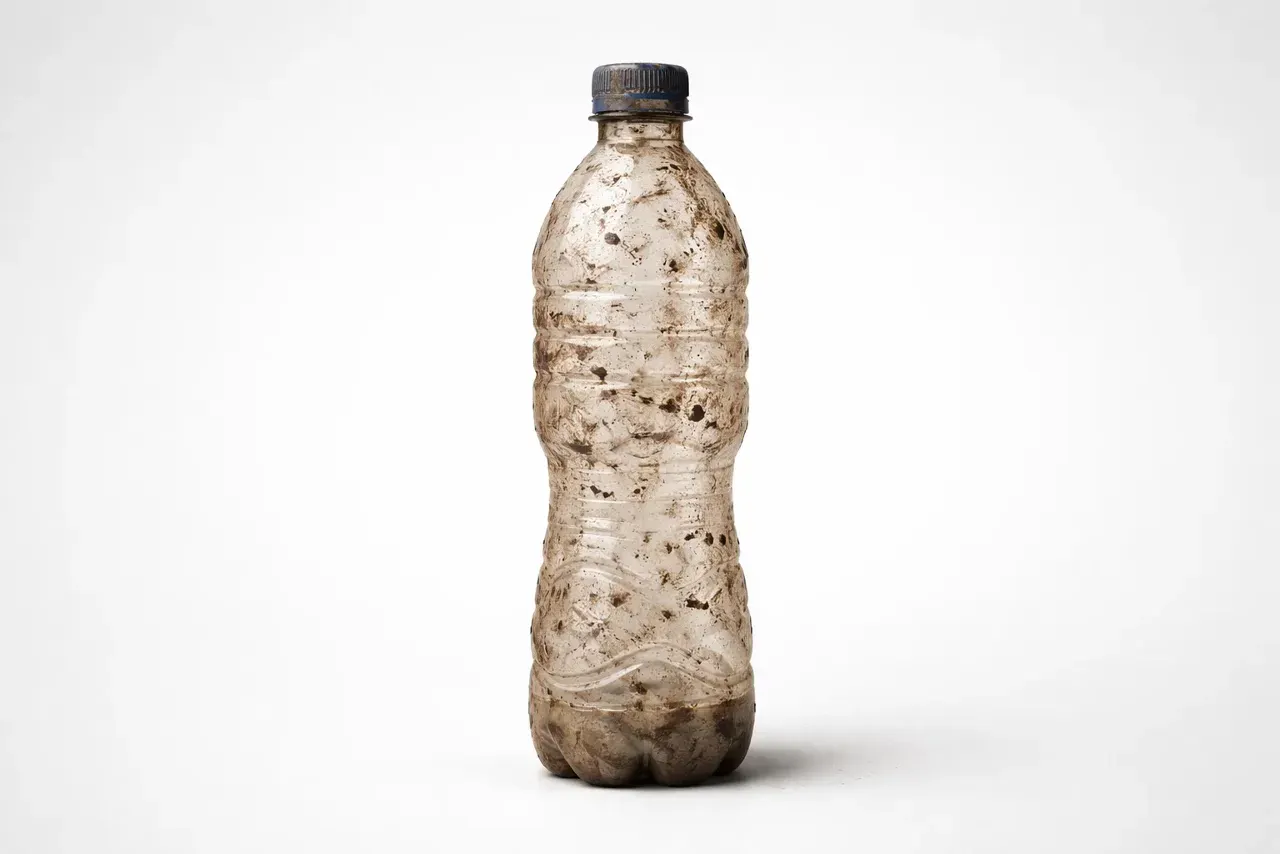 Waste plastic bottles awaiting processing