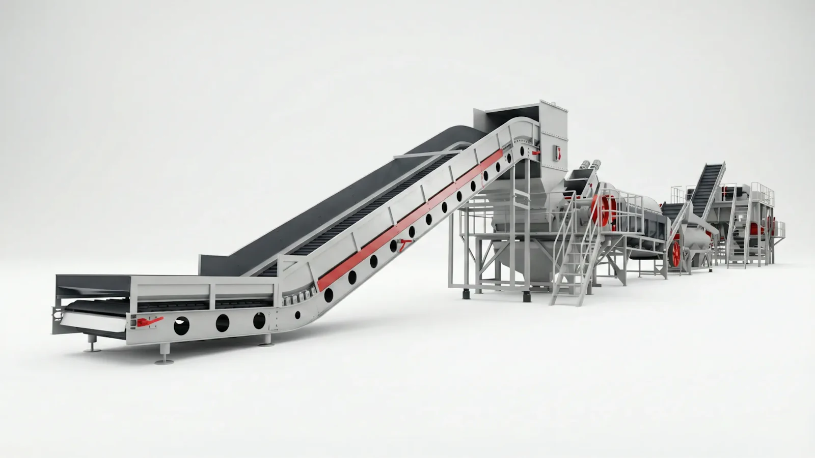 Complete industrial PET bottle washing line and recycling plant, featuring wet granulator, hot washer, and drying system for rPET flakes.