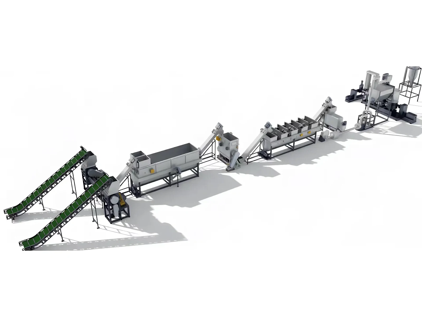 A complete plastic recycling line from Repolyx Systems, showcasing its modular design.
