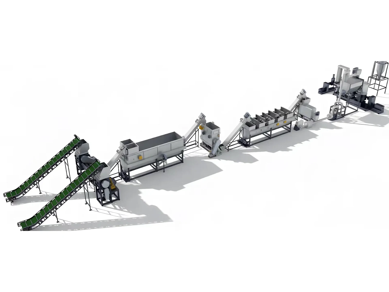 A complete plastic recycling line from Repolyx Systems, showcasing its modular design.