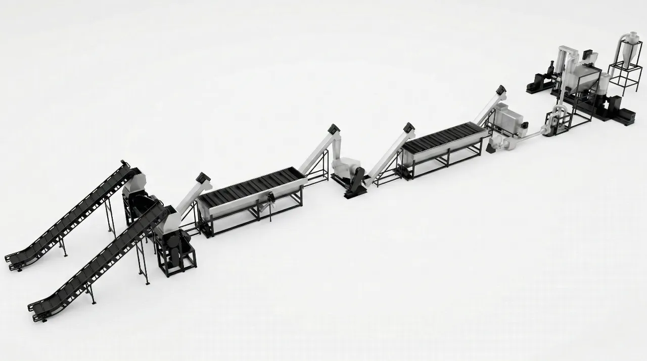 Plastic film recycling washing line installed in a factory