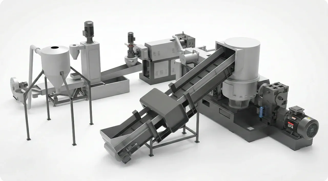 Plastic film compaction pelletizing line main view