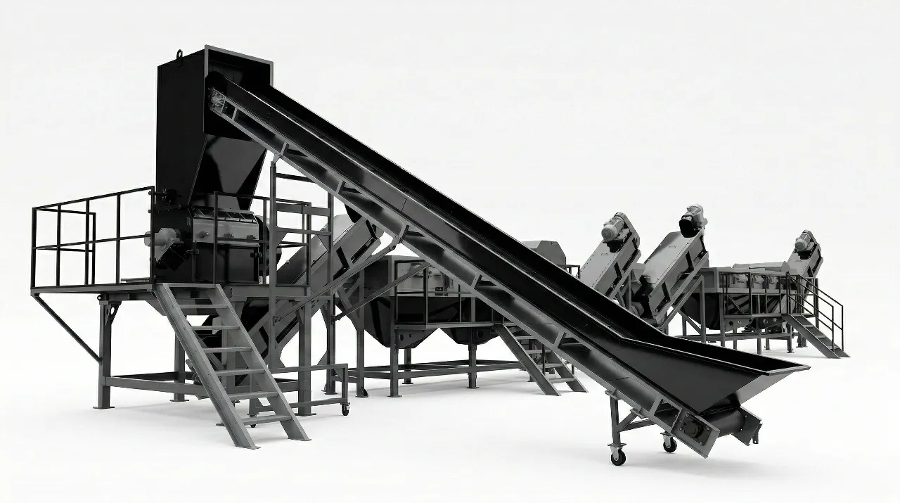 Rigid plastic washing line installed in a recycling factory