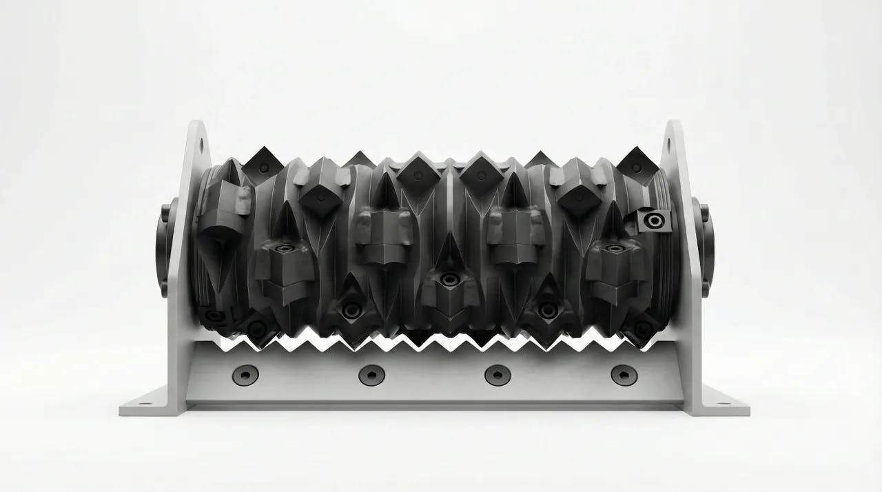 منظر عن قرب لشفرات القطع المصنوعة من الفولاذ السبائكي SKD-11 على العمود الرئيسي.